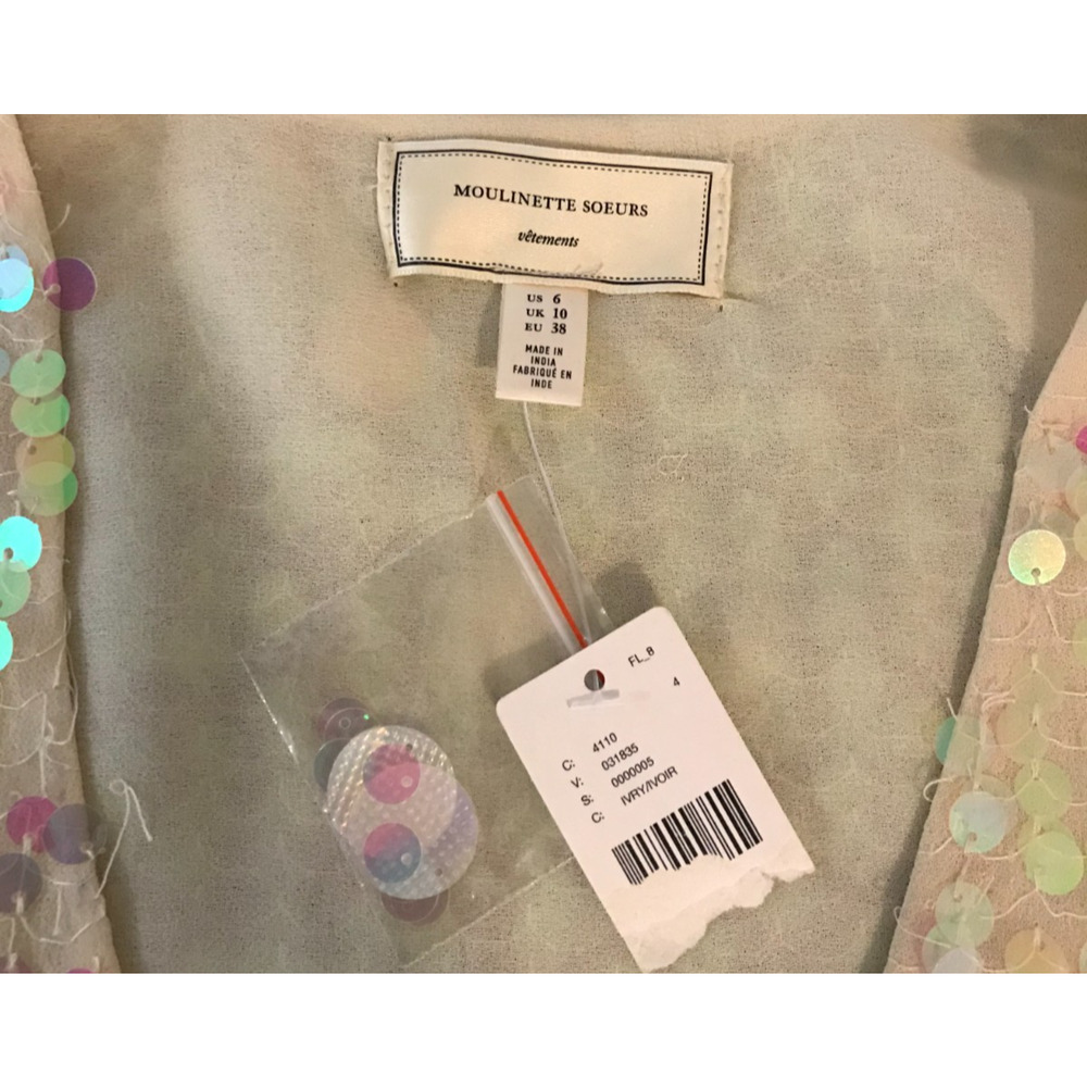 Anthropologie Moulinette Soeurs Ivory Sequin V-Neck Tank Top - Size 6 - NWT - Picture 5 of 9